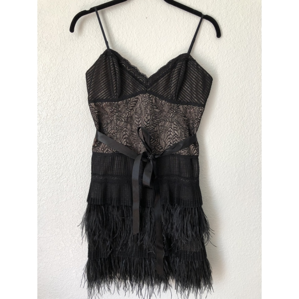 BCBG spaghetti strap feather dress NWT